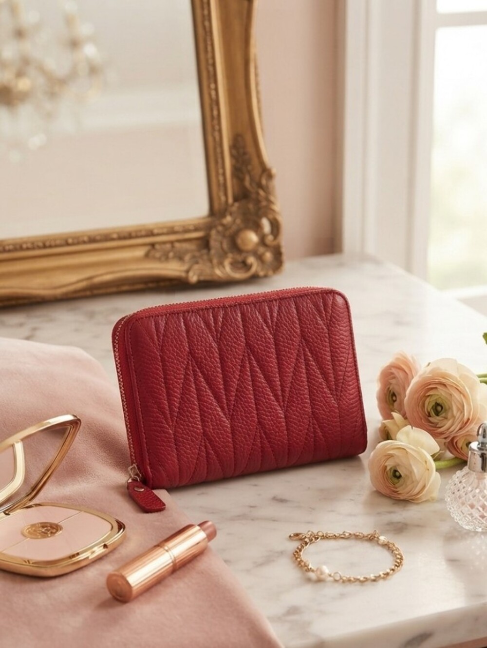 5/$100 Stylish Quilted Red Leather Zip Wallet ♥️